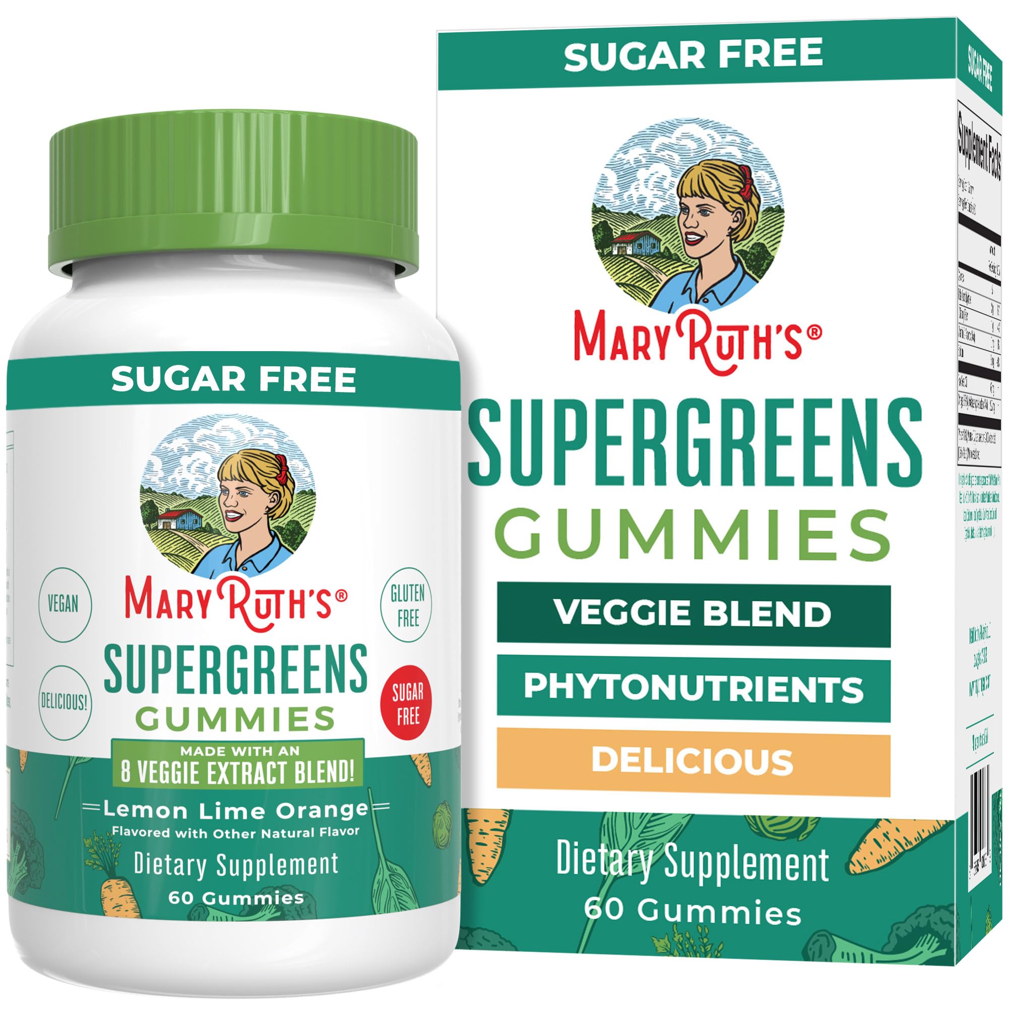 MaryRuth's empaque frontal mostrando gomitas veganas y beneficios claros