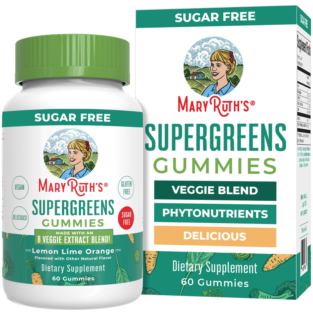 MaryRuth's empaque frontal mostrando gomitas veganas y beneficios claros