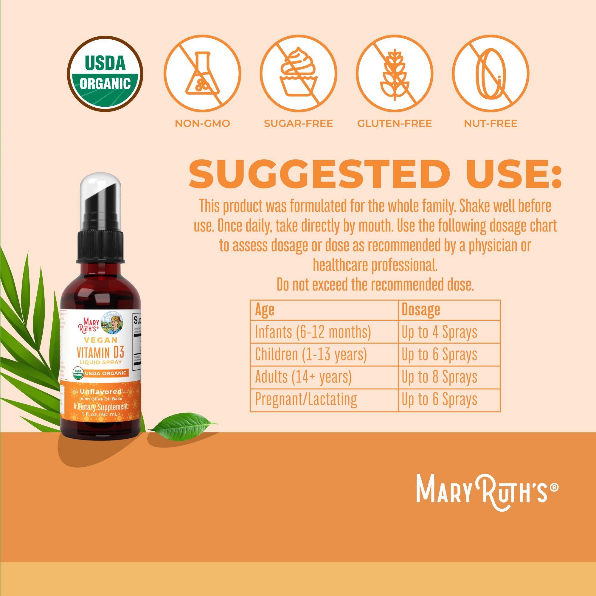 MaryRuth's gota de spray en la yema del dedo para dosificación cómoda y sin sabor