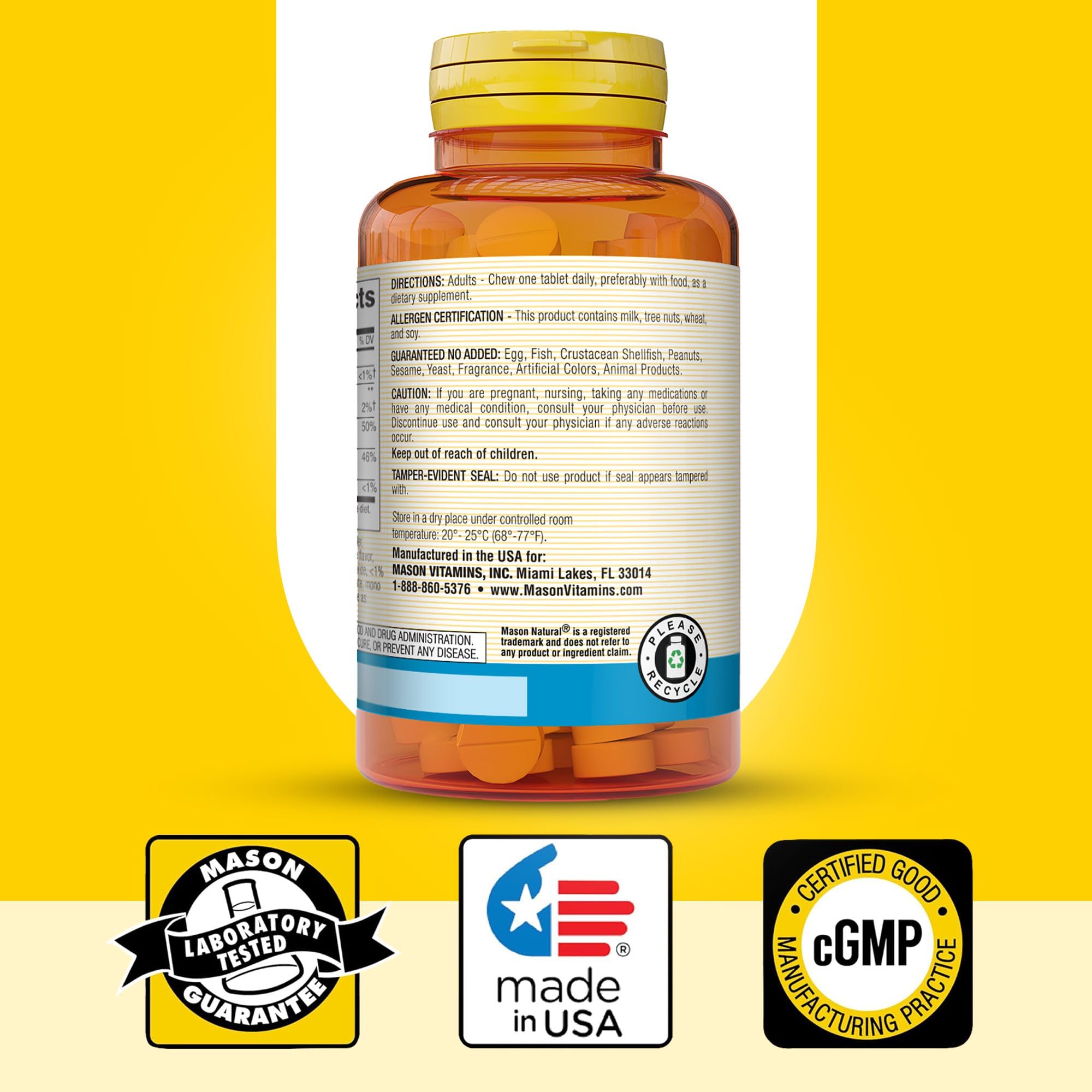 MASON NATURAL etiqueta nutricional con información de calcio y vitamina D3 clara