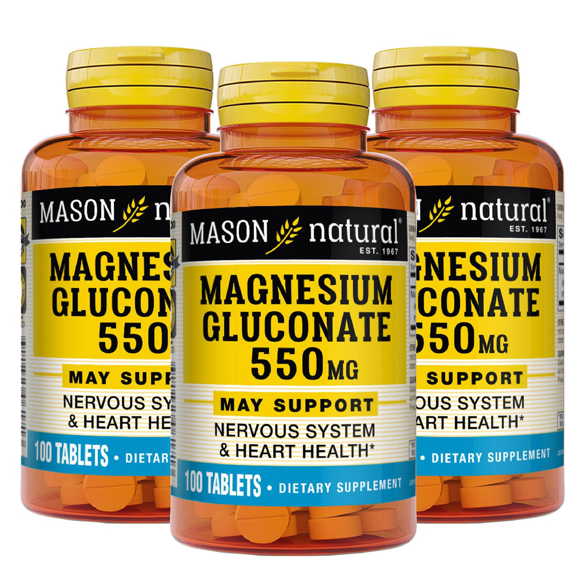 Mason Natural frasco frente mostrando la etiqueta y cantidad de días