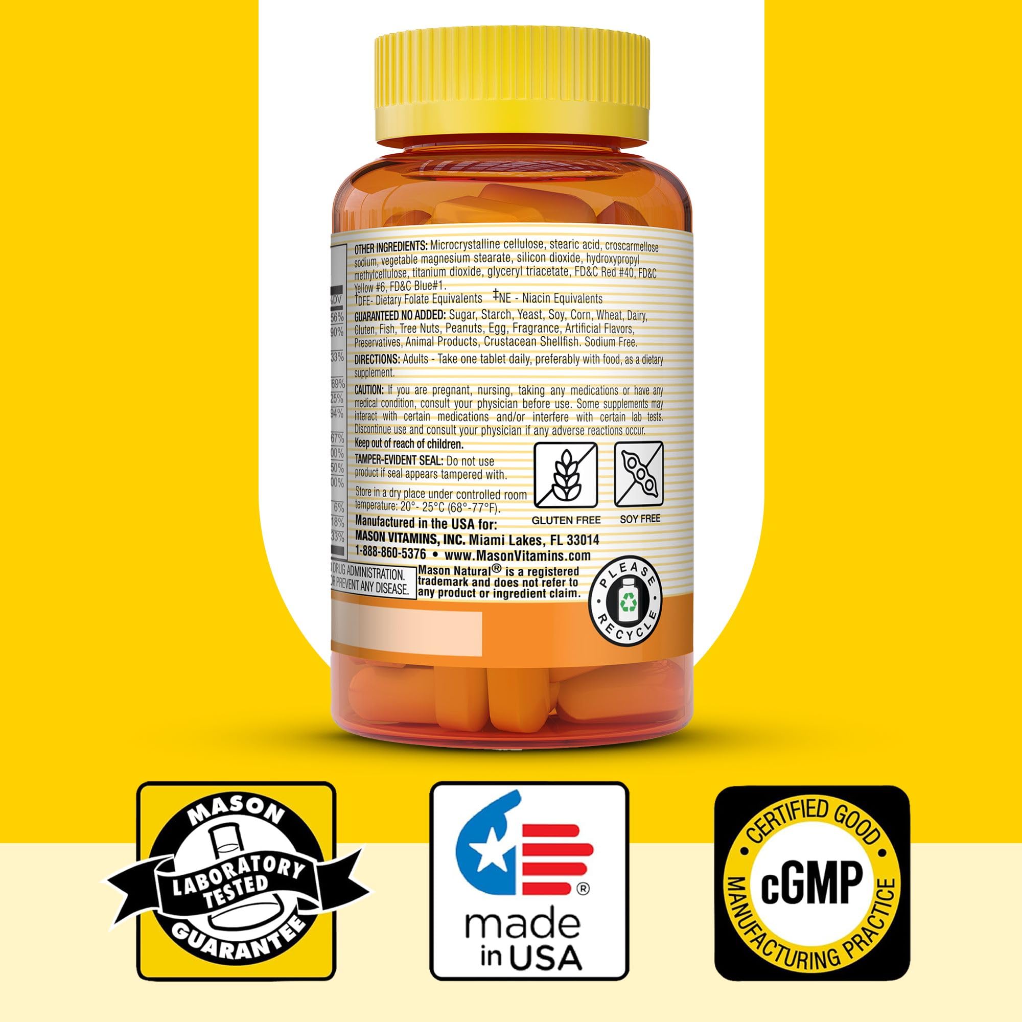 MASON NATURAL tres frascos alineados, ilustra suministro de seis meses