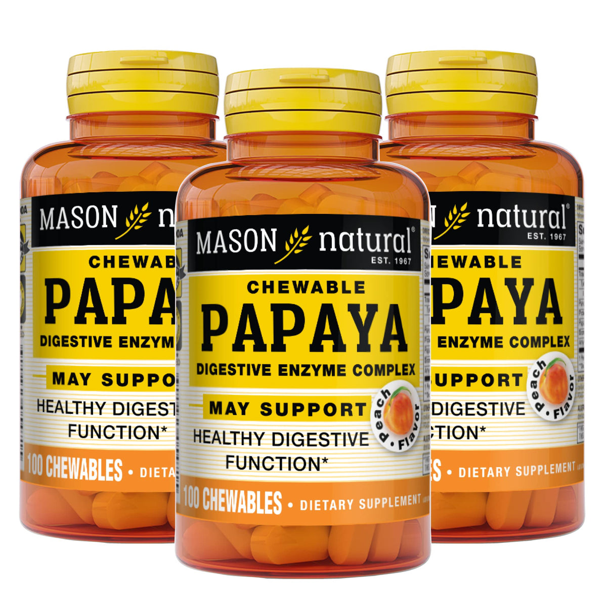 MASON NATURAL frente del empaque mostrando 100 masticables y beneficios