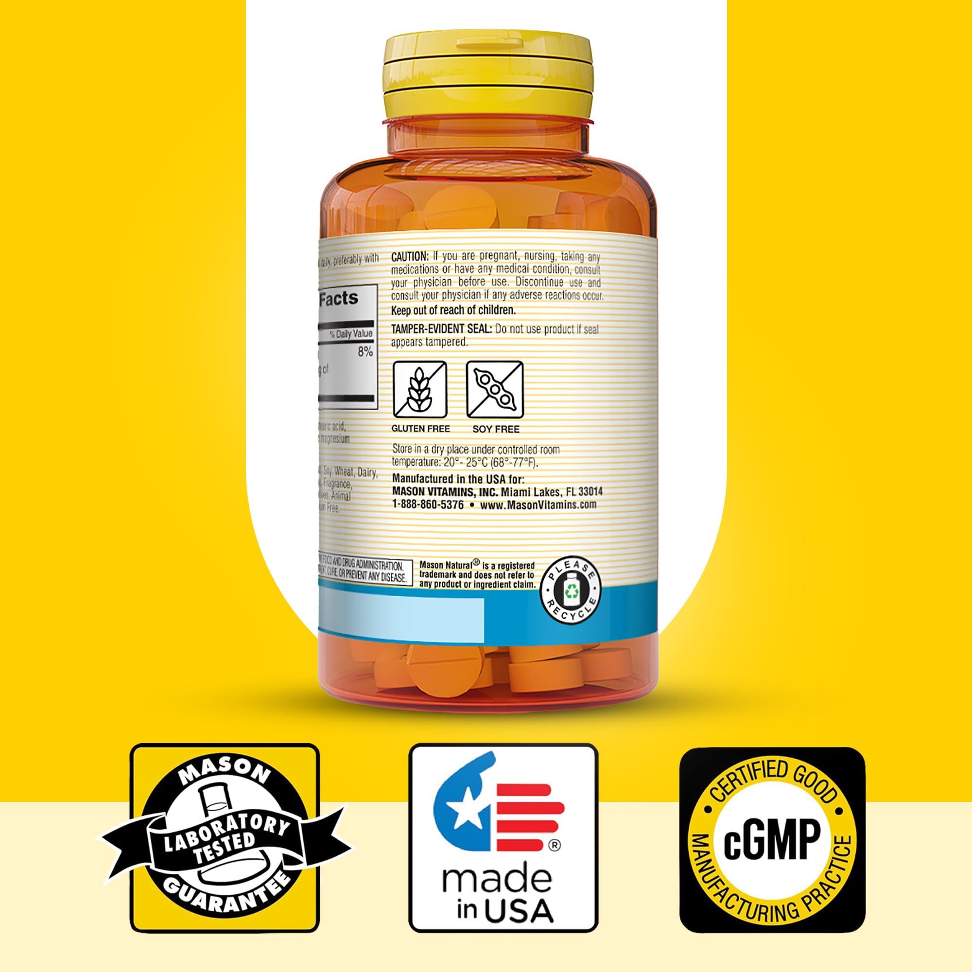 Mason Natural ingredientes certificados y sello cGMP para confianza