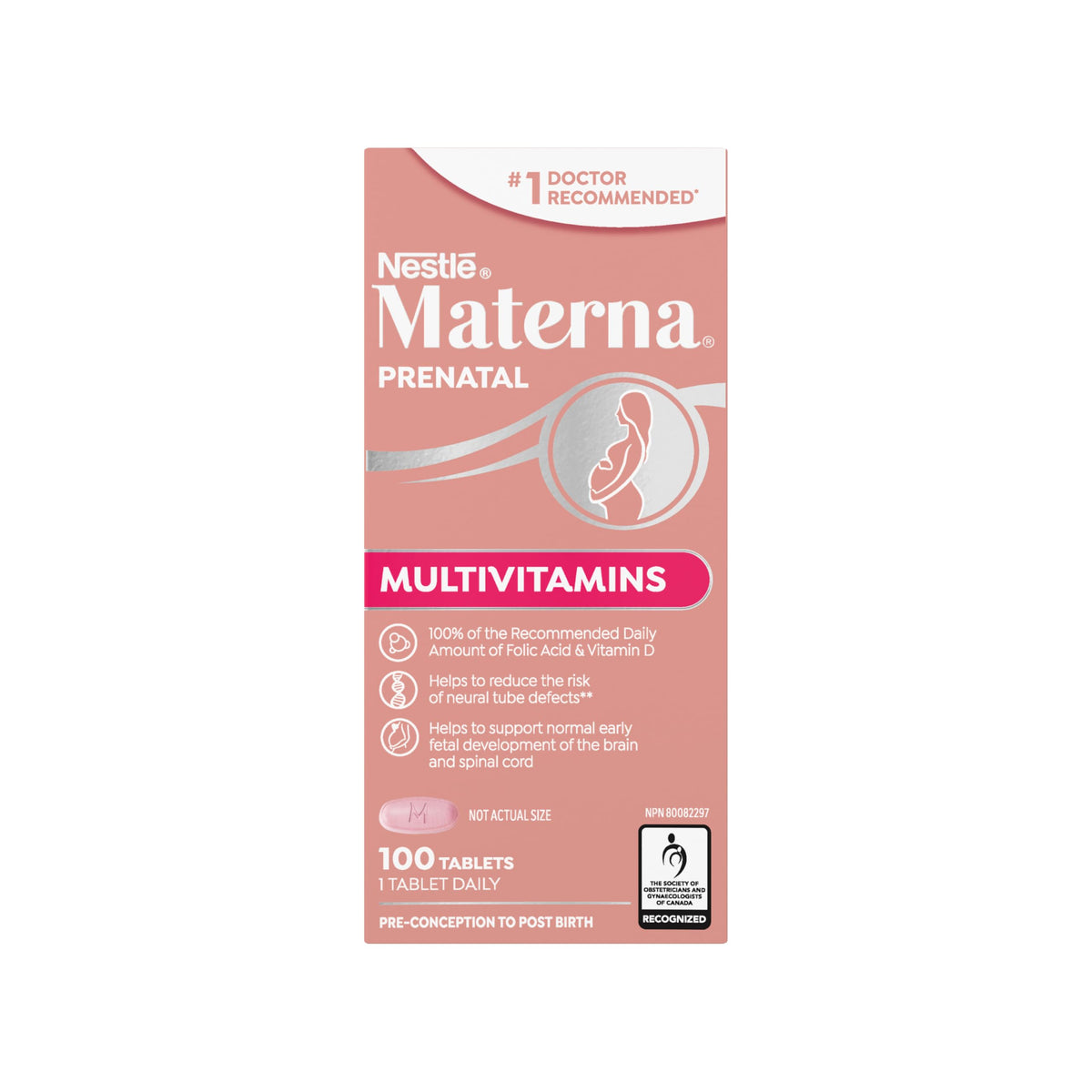 Materna front packaging mostrando marca y beneficios para embarazo