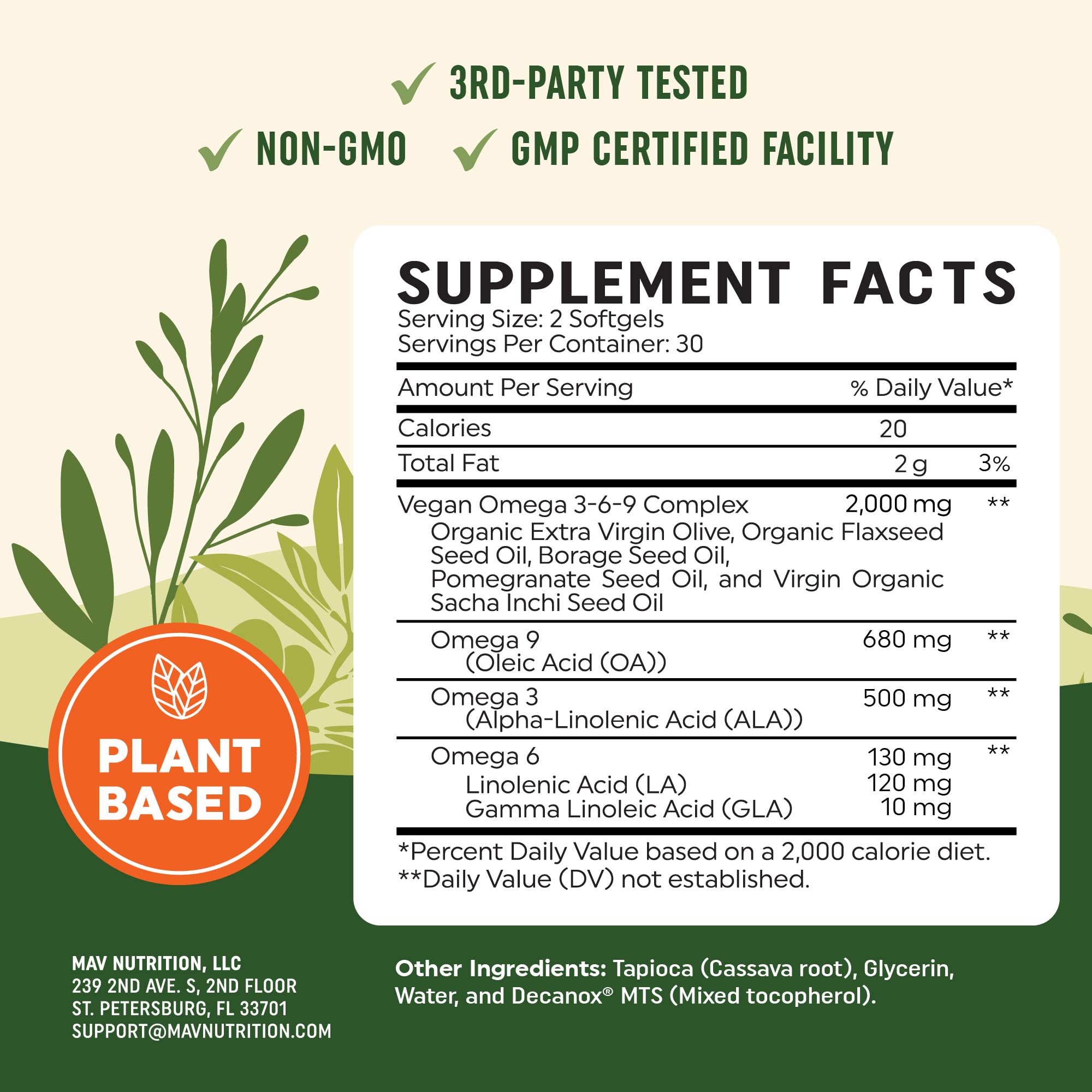 MAV NUTRITION etiqueta con información nutricional y composición completa