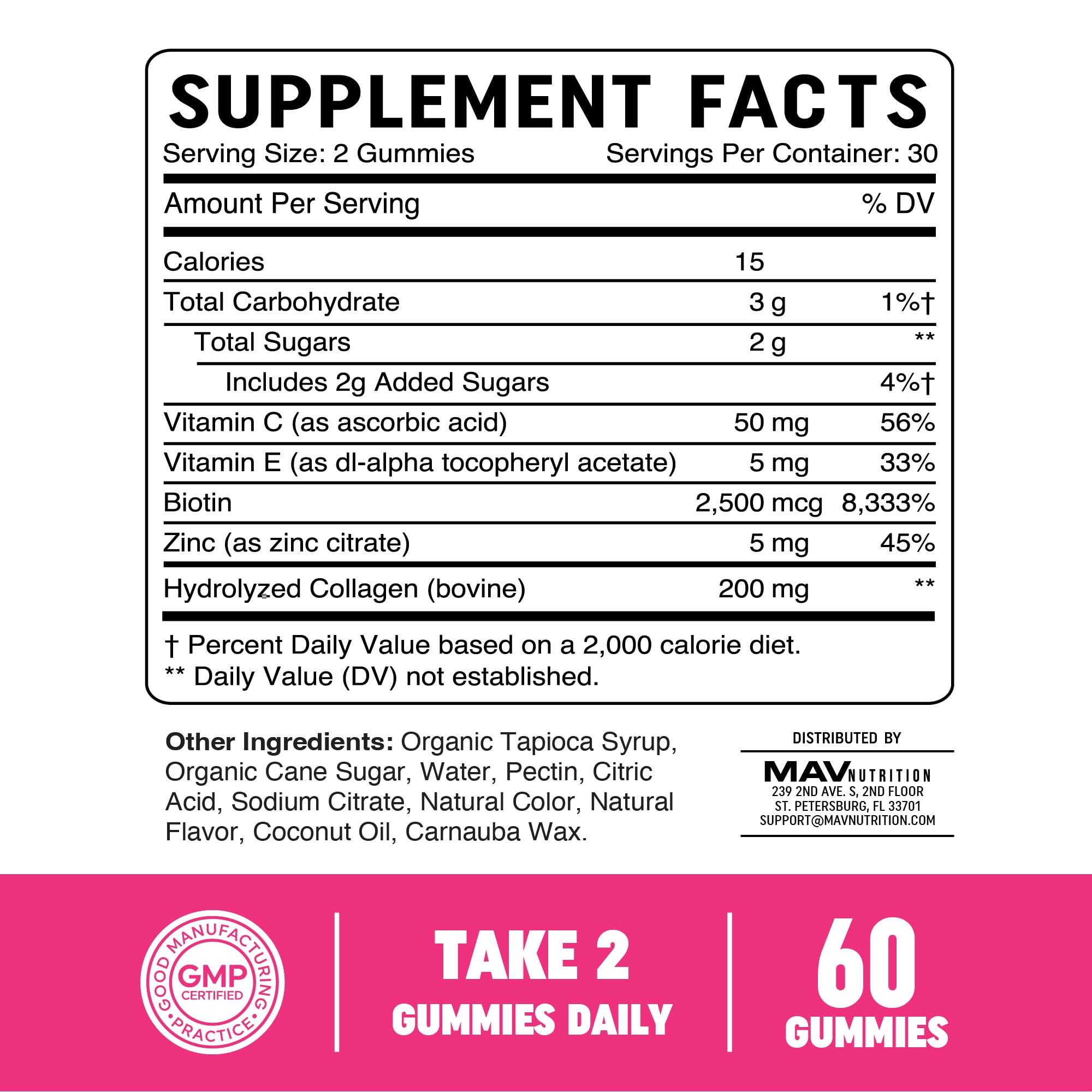 MAV NUTRITION gomitas desplegadas que muestran cantidad y apariencia