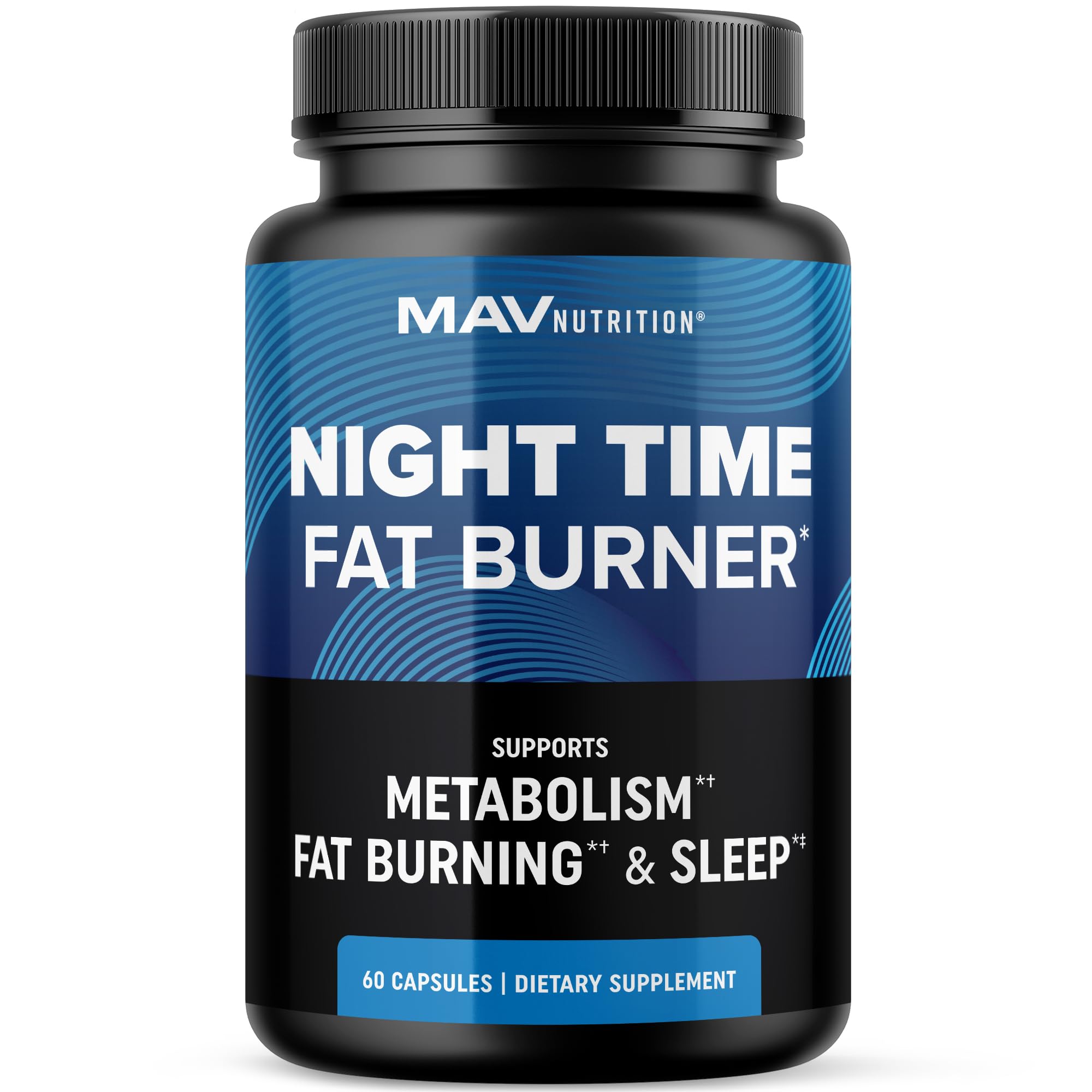 MAV NUTRITION frasco frontal mostrando diseño y beneficio para dormir