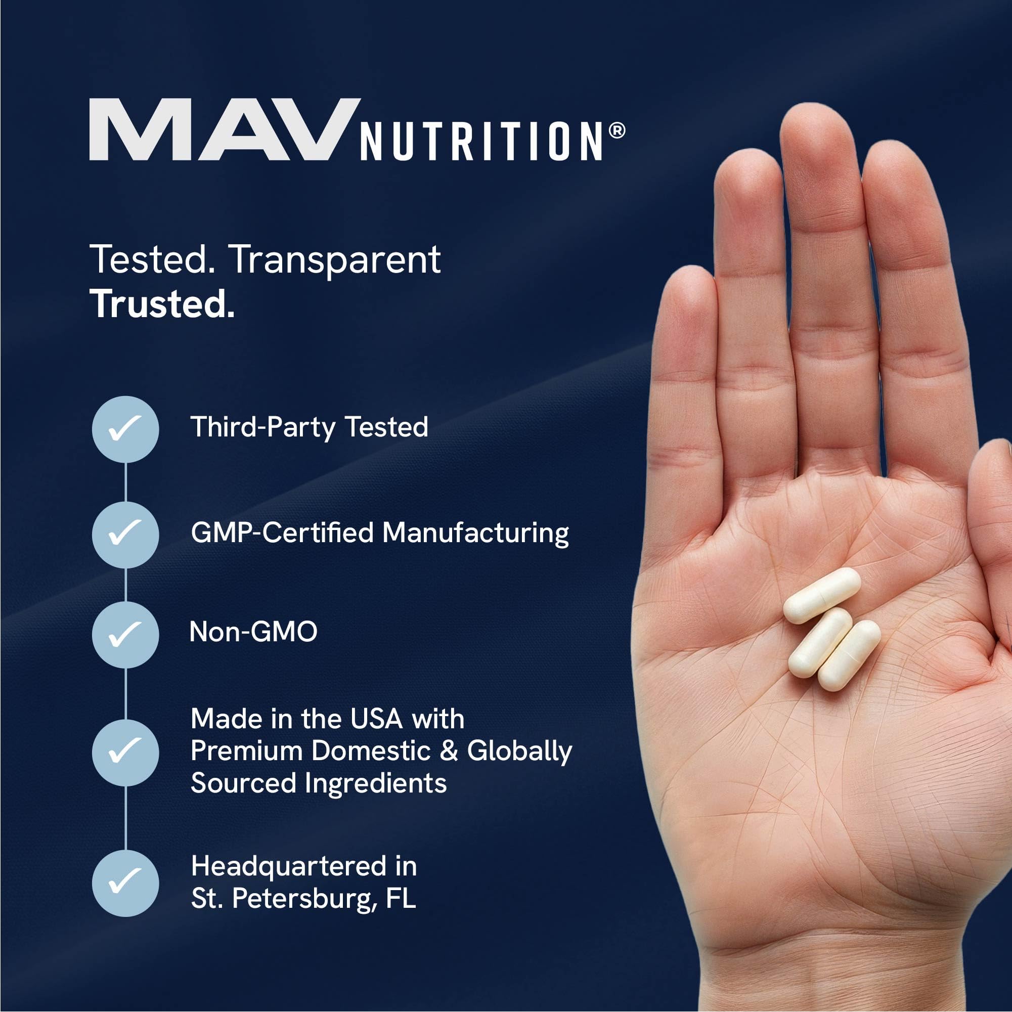 MAV NUTRITION envase y embalaje destacando presentación responsable
