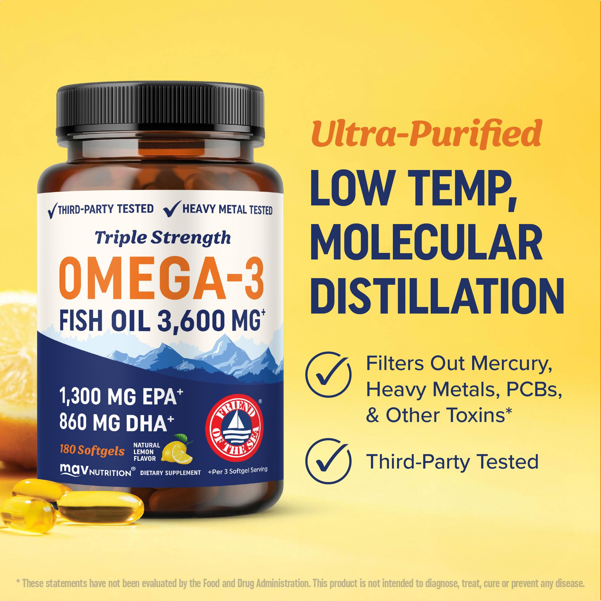 MAV NUTRITION frasco junto a regla para comparación de tamaño