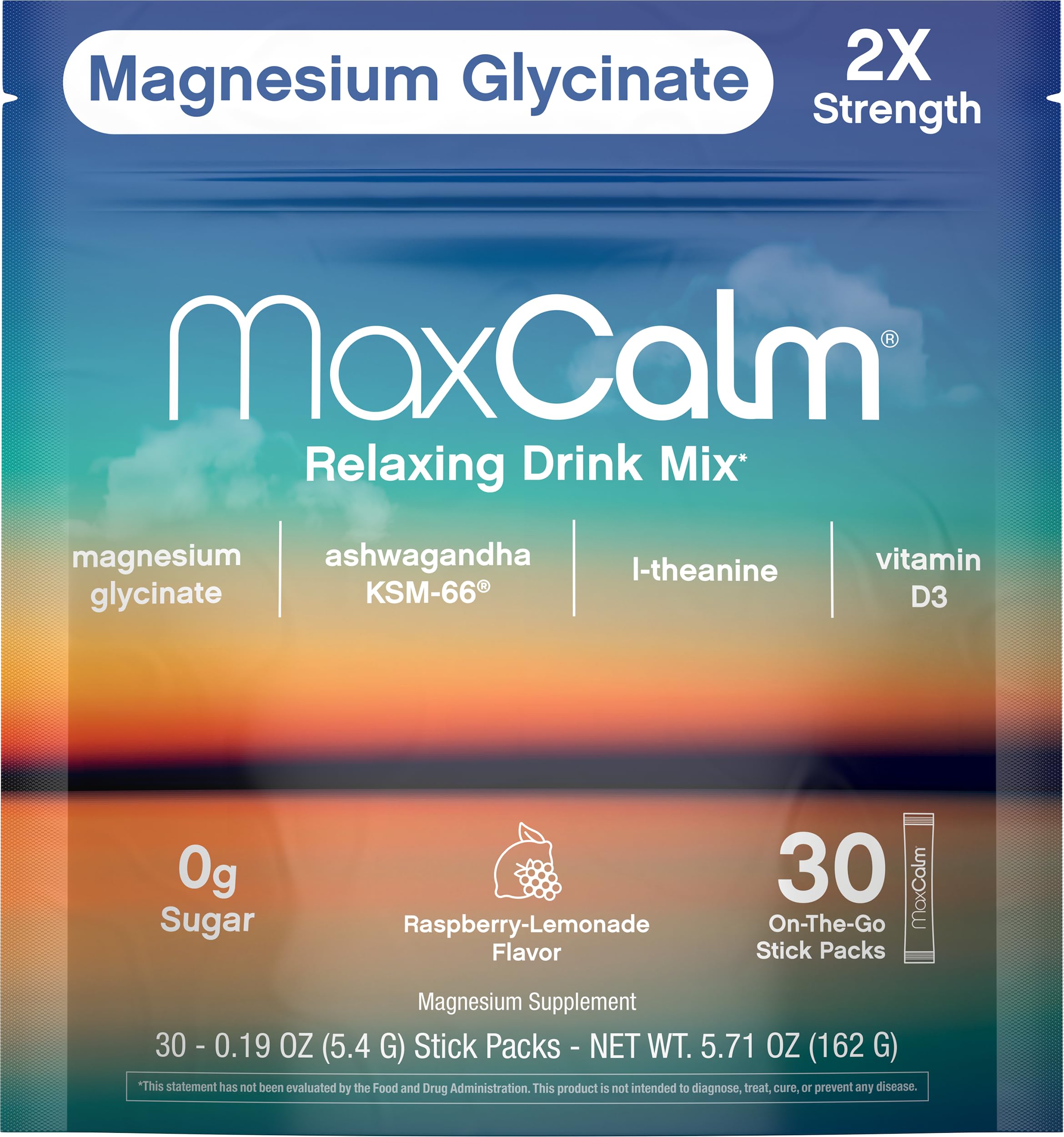 Max Calm sobre individual abierto listo para disolver, comodidad y dosificación precisa