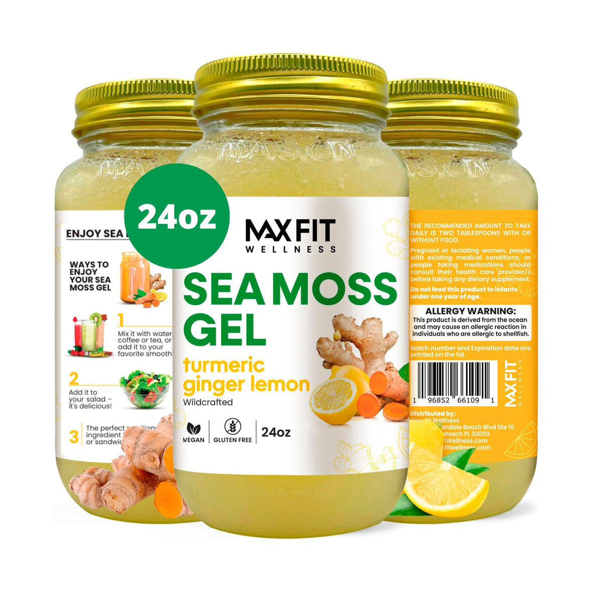 MAX FIT frasco 24 oz vista frontal, envase reutilizable y seguro