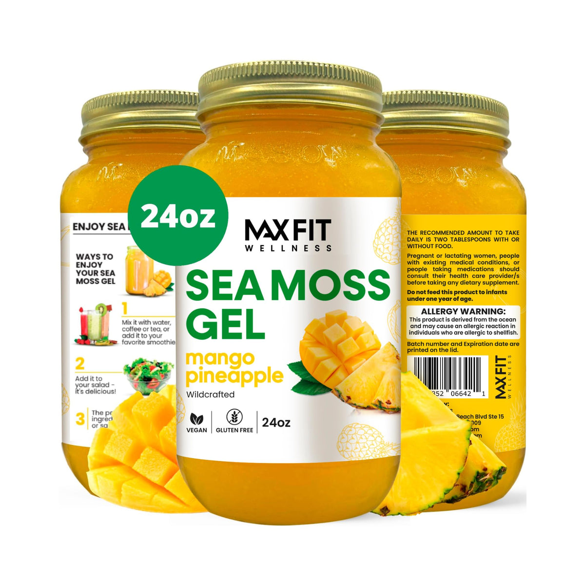 MAX FIT frasco 24 oz mostrando etiqueta y gel, conveniencia de uso