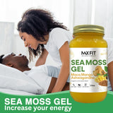 MAX FIT frasco abierto con cuchara sacando gel, uso práctico inmediato