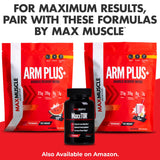 Max Muscle batido Maxpro Elite cerca de equipo de gimnasio mostrando uso post-entreno