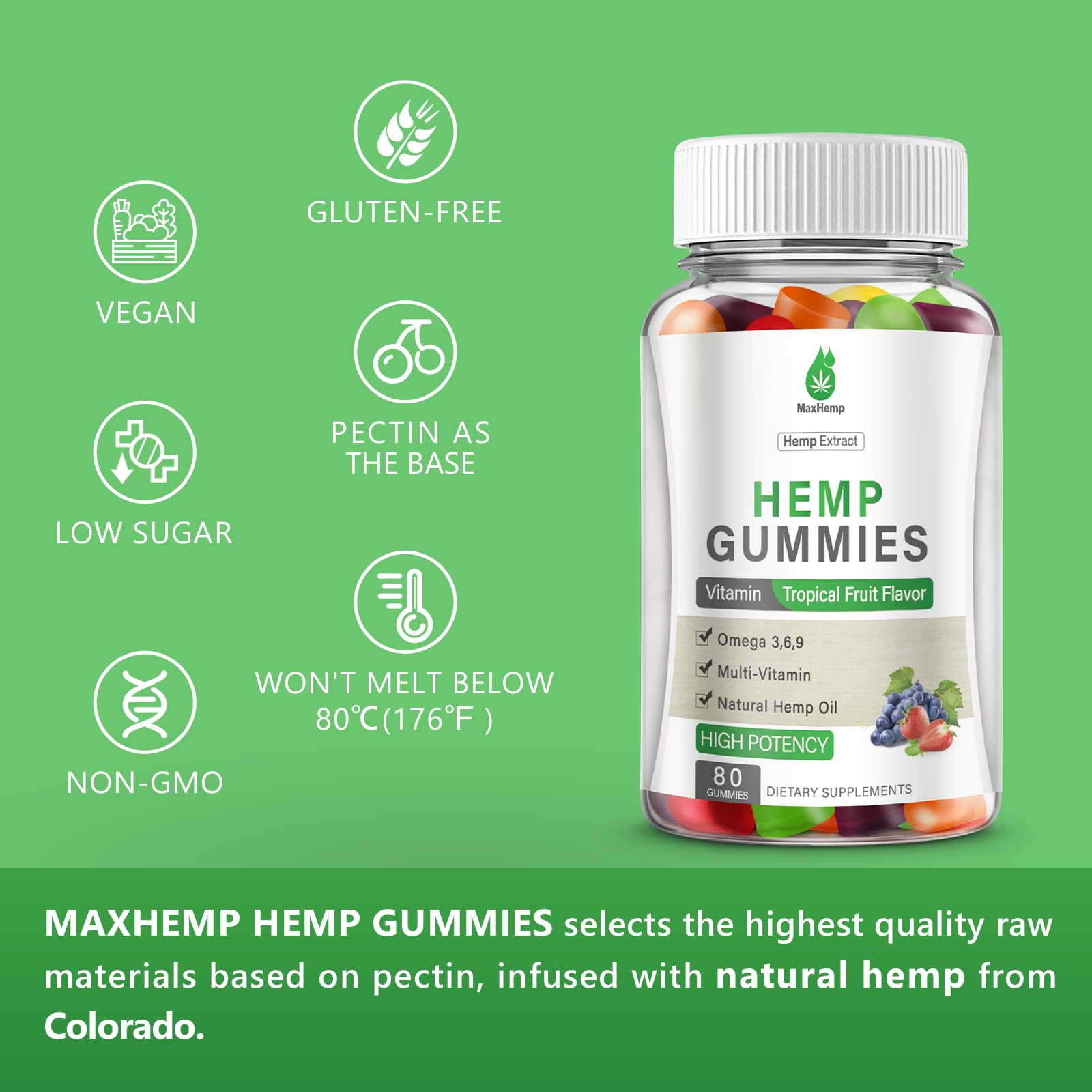 MaxHemp cuatro frascos del pack juntos mostrando almacenamiento práctico