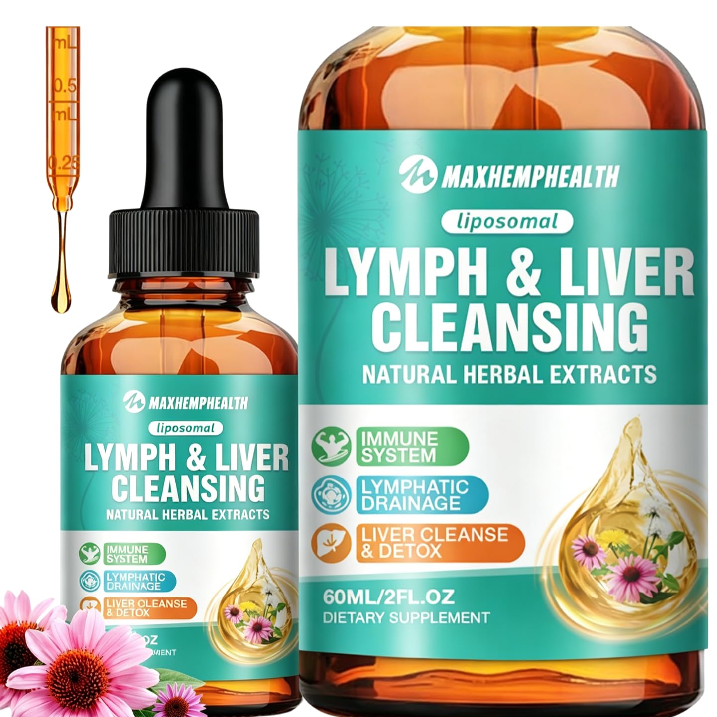 Maxhemphealth botella frontal 60 ml mostrando diseño y volumen para uso diario