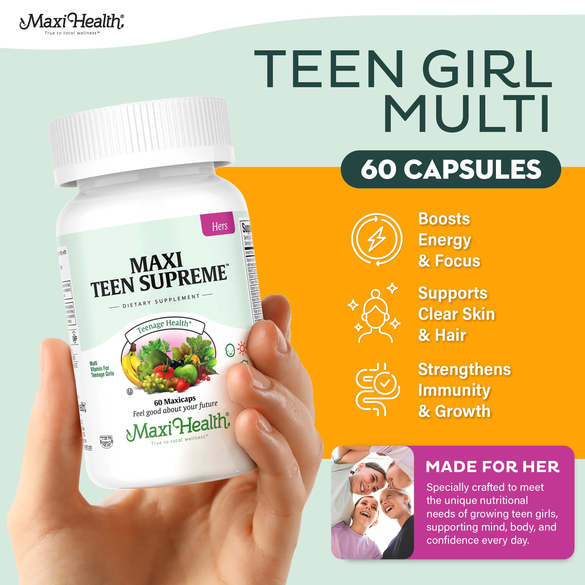 Maxi Health tabla nutricional enfocada para ver las 32 vitaminas y minerales