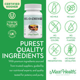 Maxi Health etiqueta con certificados Kosher y calidad GMP visible