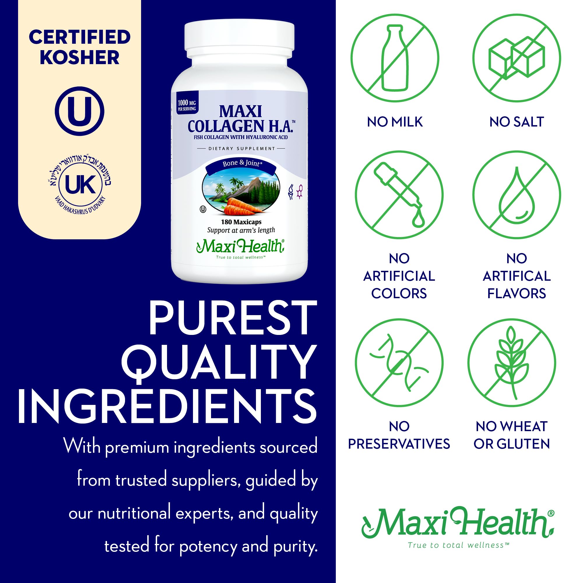 Maxi Health etiqueta nutricional y certificado kosher para confianza