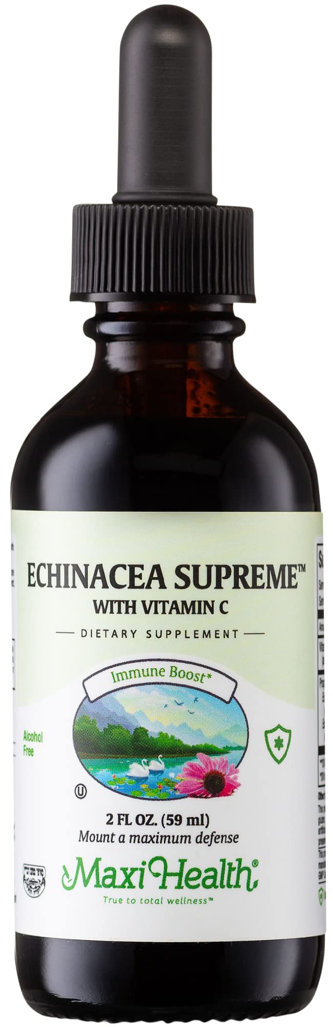 Maxi Health frasco frontal de Echinacea Supreme mostrando etiqueta clara y beneficios