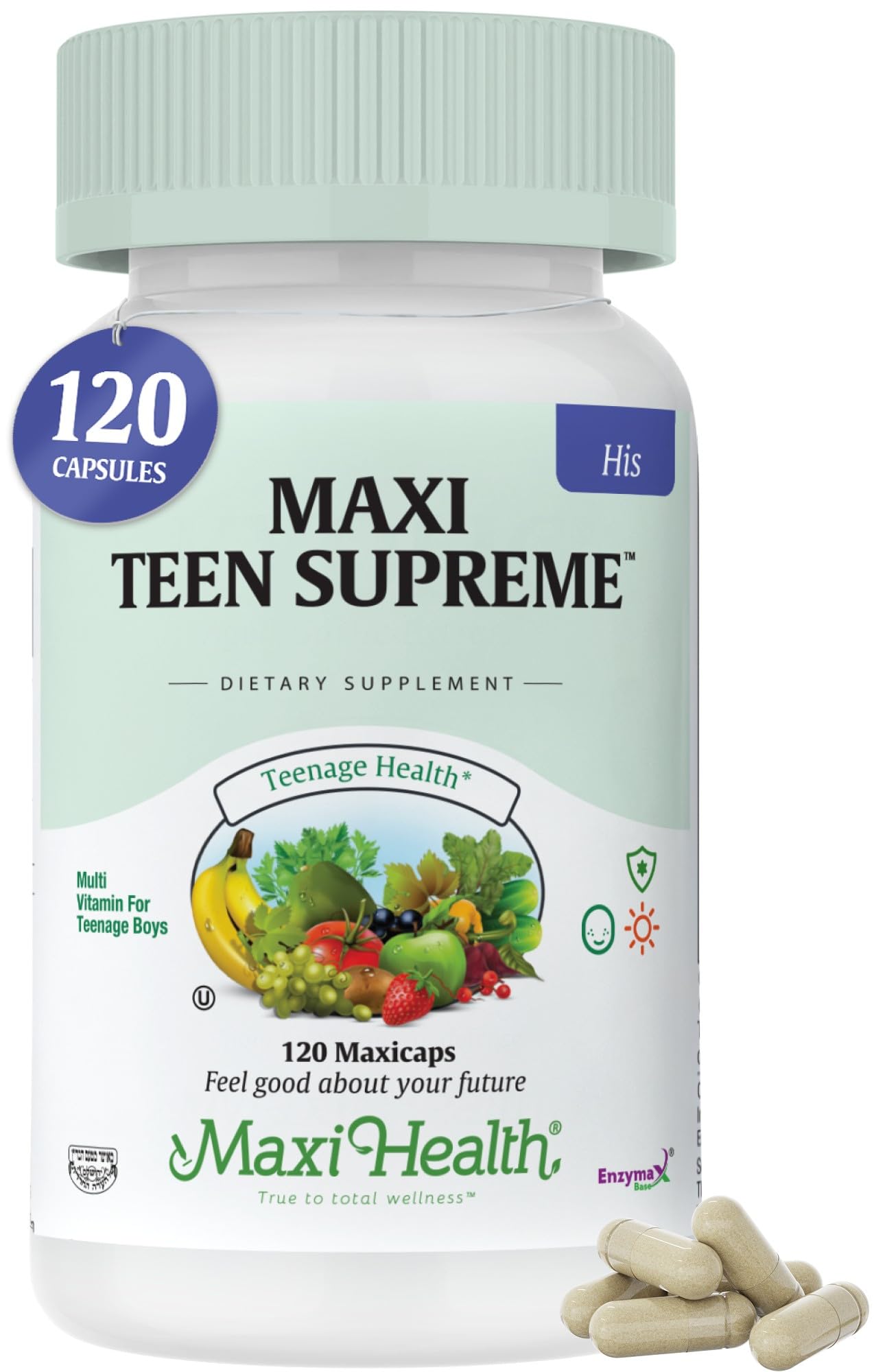 Maxi Health frente del empaque mostrando beneficios y conteo 120 tabletas