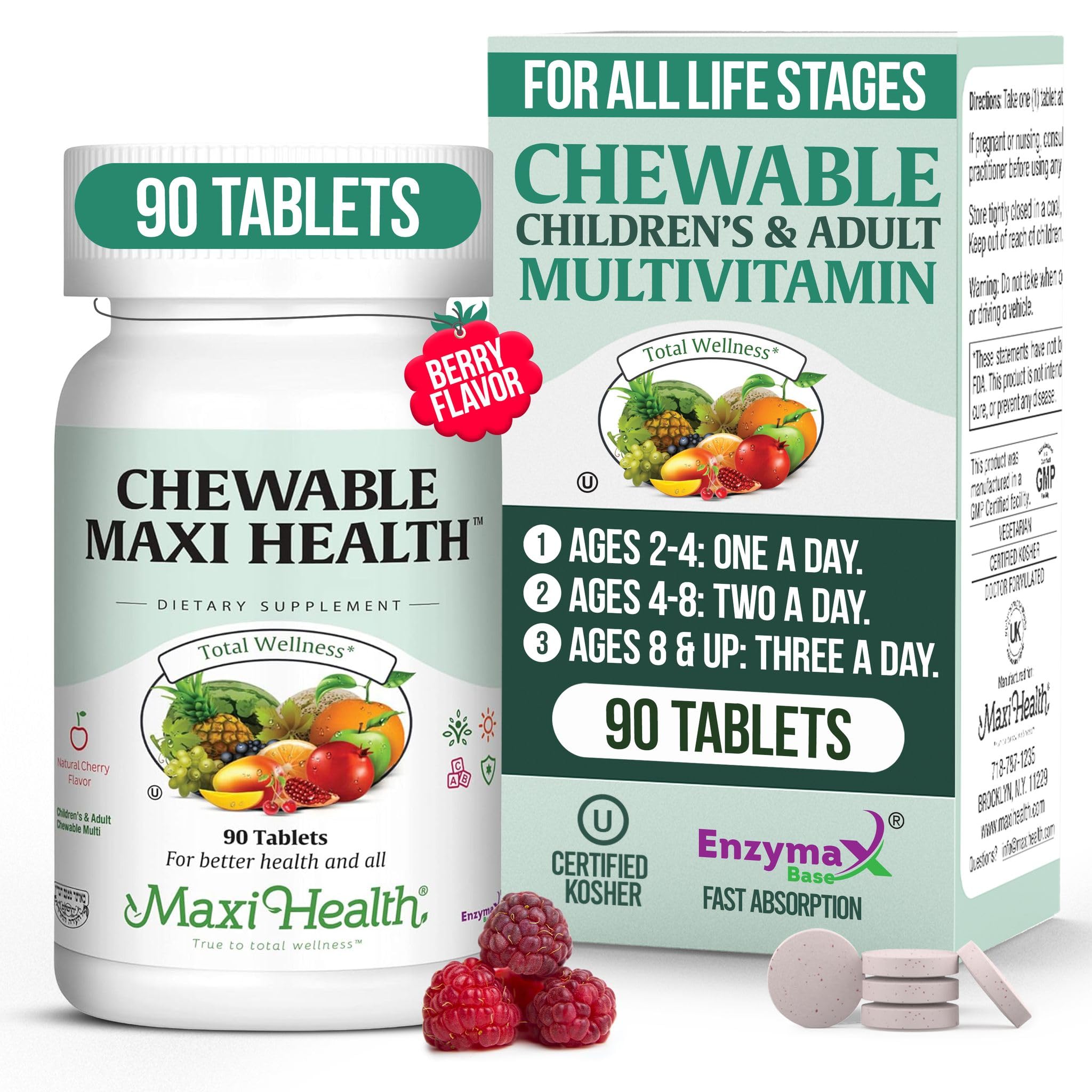 Maxi Health frente del envase mostrando 90 tabletas y sello kosher