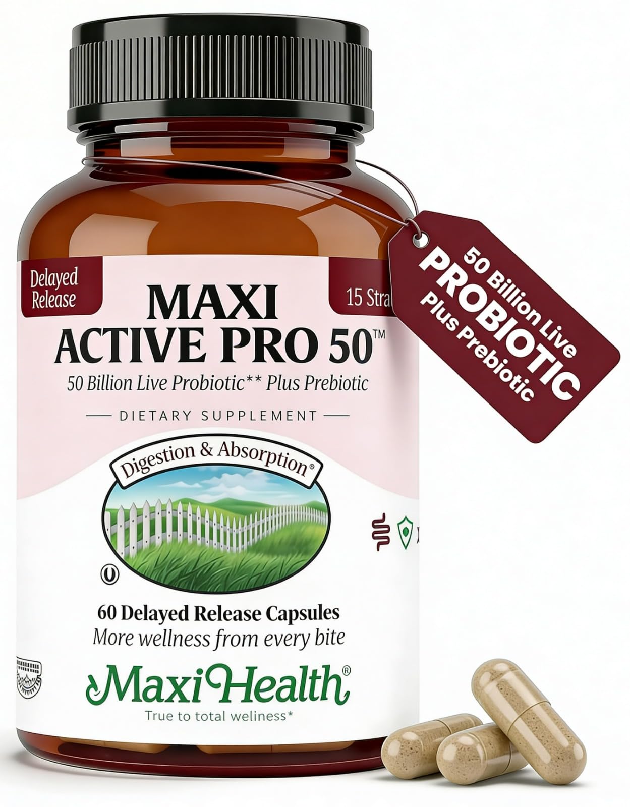 Maxi Health envase frontal mostrando etiqueta y beneficios claros