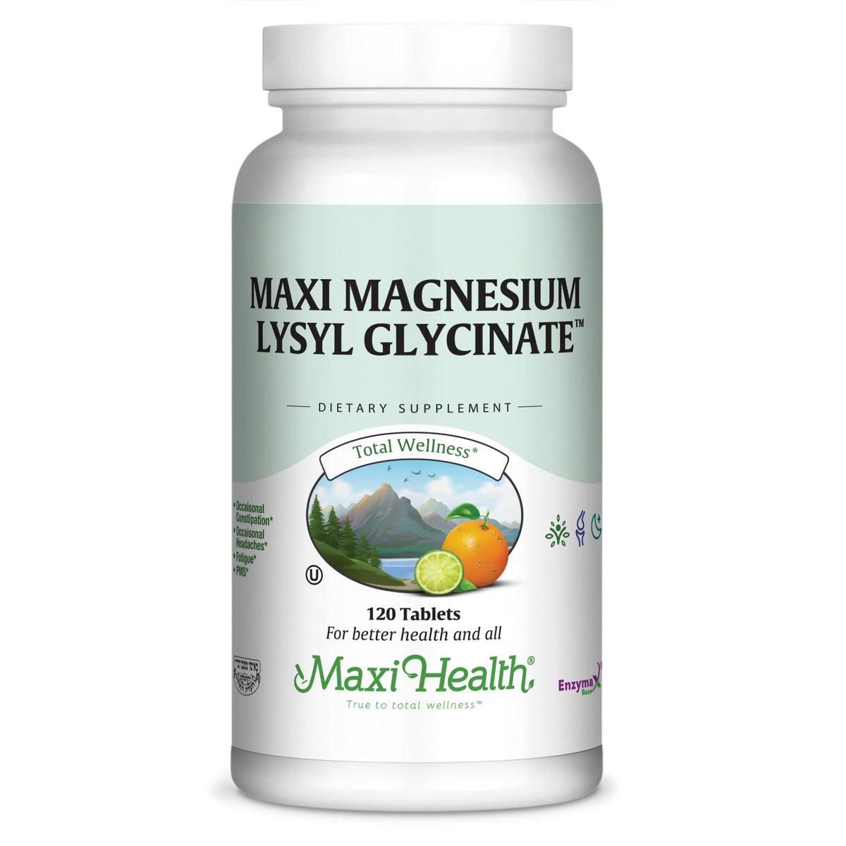 Maxi Health envase frontal mostrando 120 tabletas y beneficios de absorción