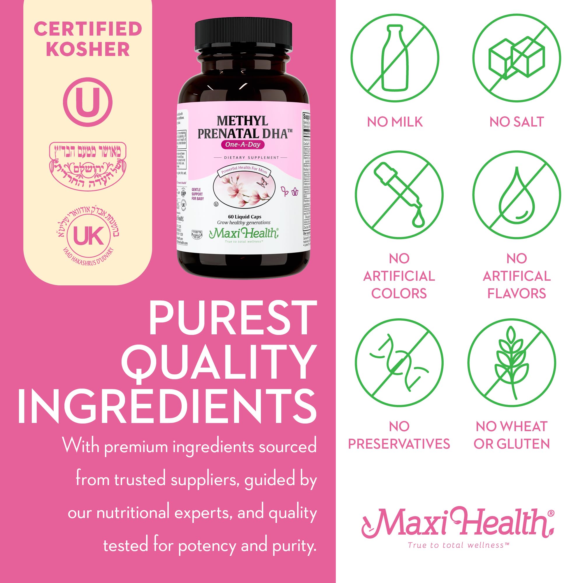Ingredientes clave Maxi Health: DHA y folato metilado visibles
