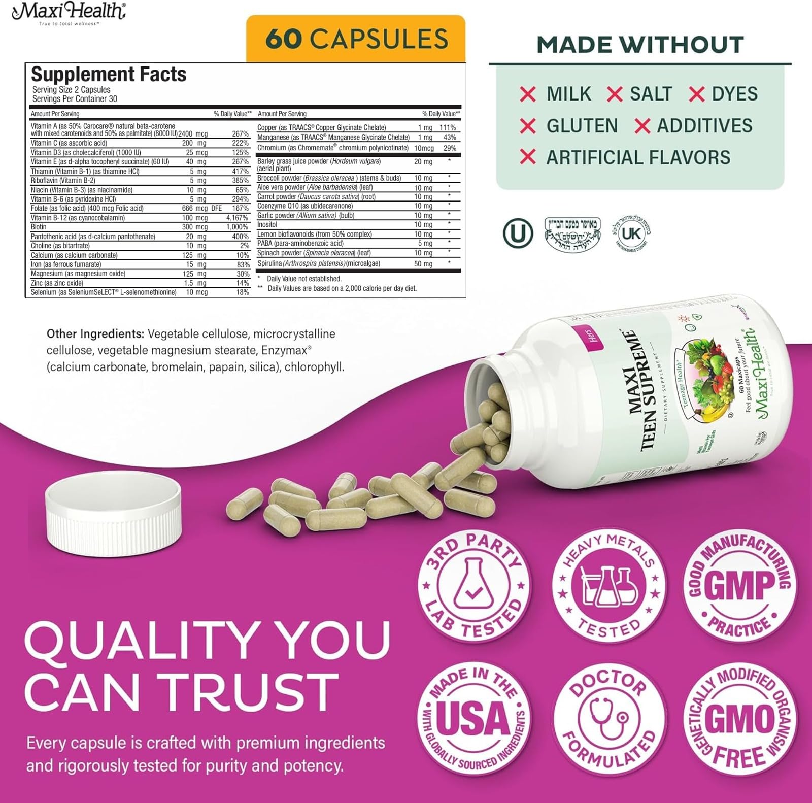Maxi Health ingredientes supergreens en polvo resaltando aporte vegetal