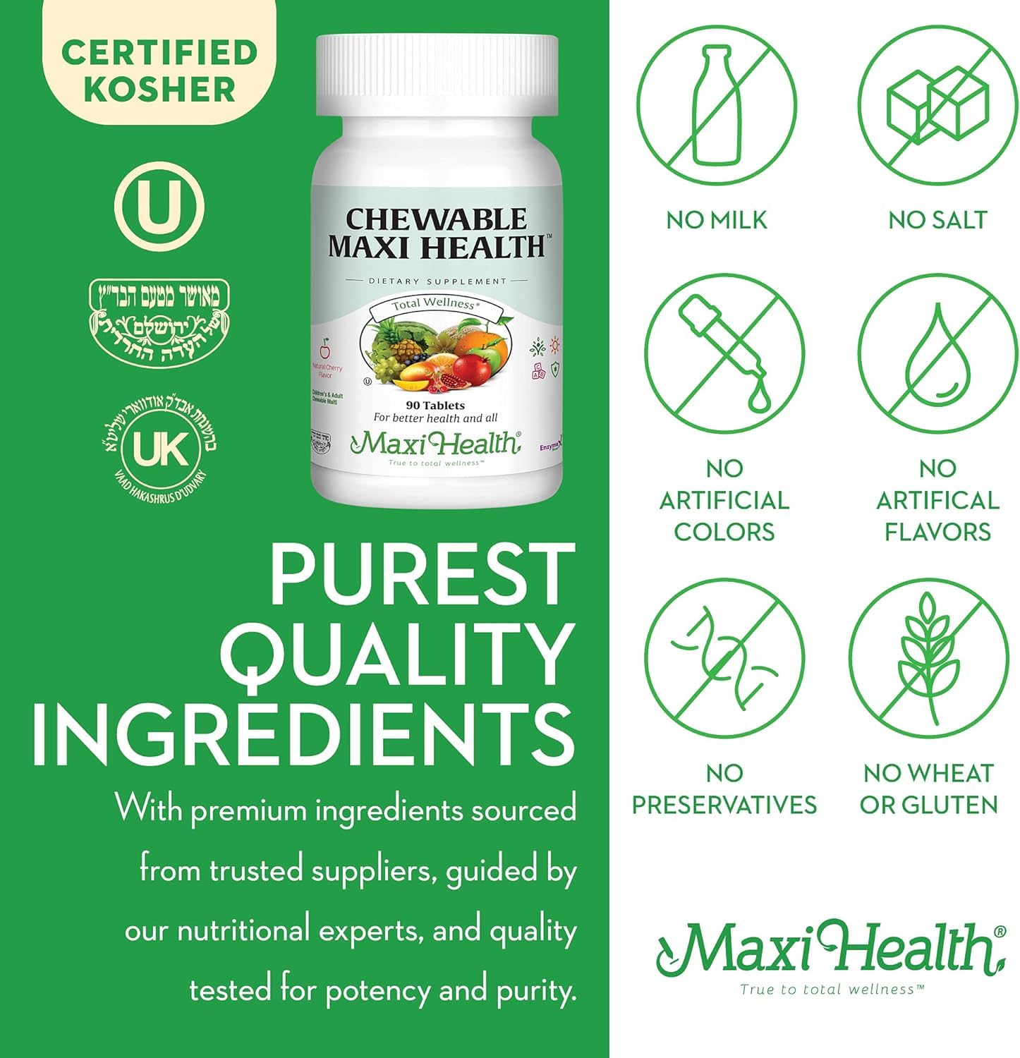 Maxi Health etiqueta nutricional legible con lista de ingredientes clave