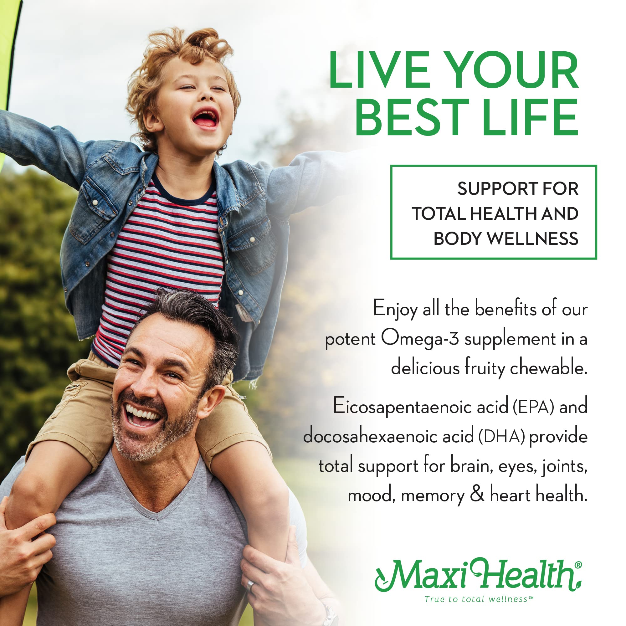 Maxi Health cápsulas masticables en mano listas para que los niños tomen