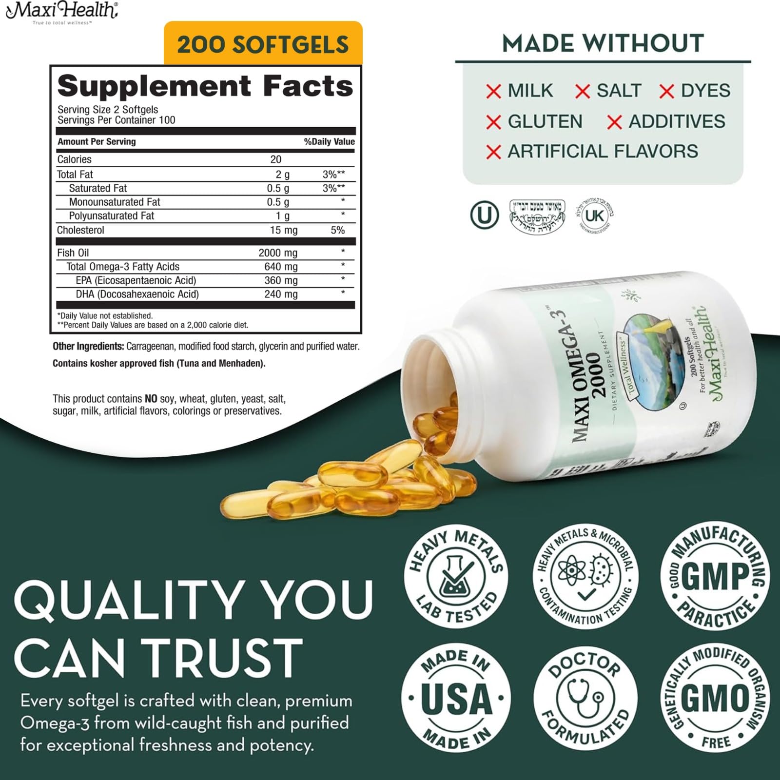Gota de aceite omega-3 de Maxi Health que evidencia pureza y textura ligera
