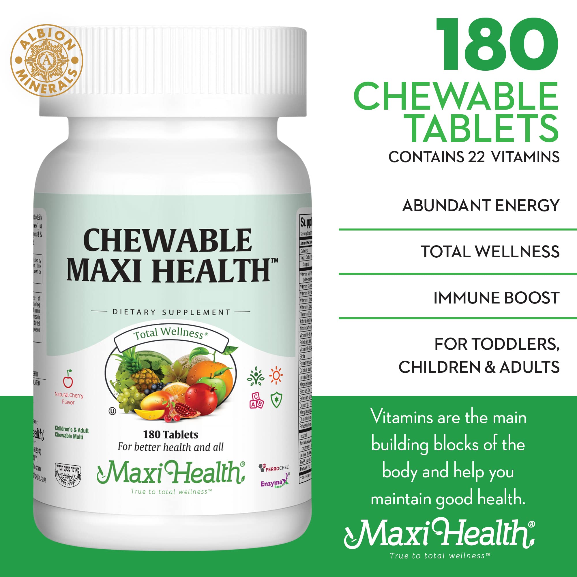 Maxi Health detalle de tabletas masticables para ver textura y tamaño