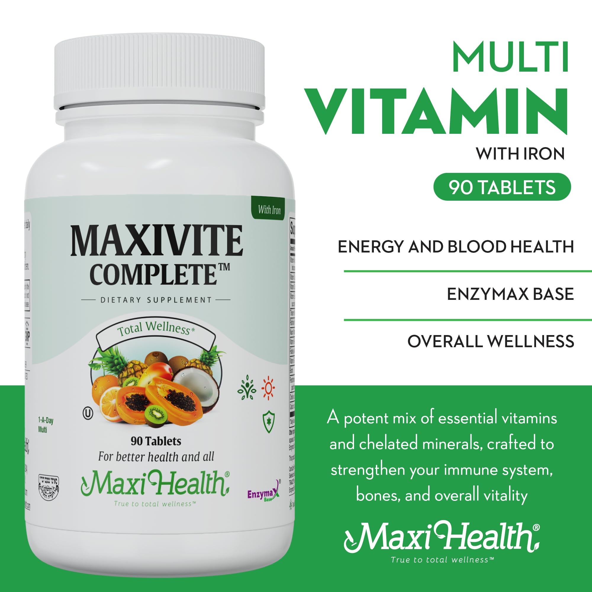 Maxi Health tableta junto a desayuno para ilustrar toma diaria con comida