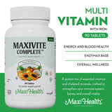 Maxi Health tableta junto a desayuno para ilustrar toma diaria con comida