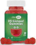 Maxi Health frasco frontal con gominolas D3, visual claro y confianza