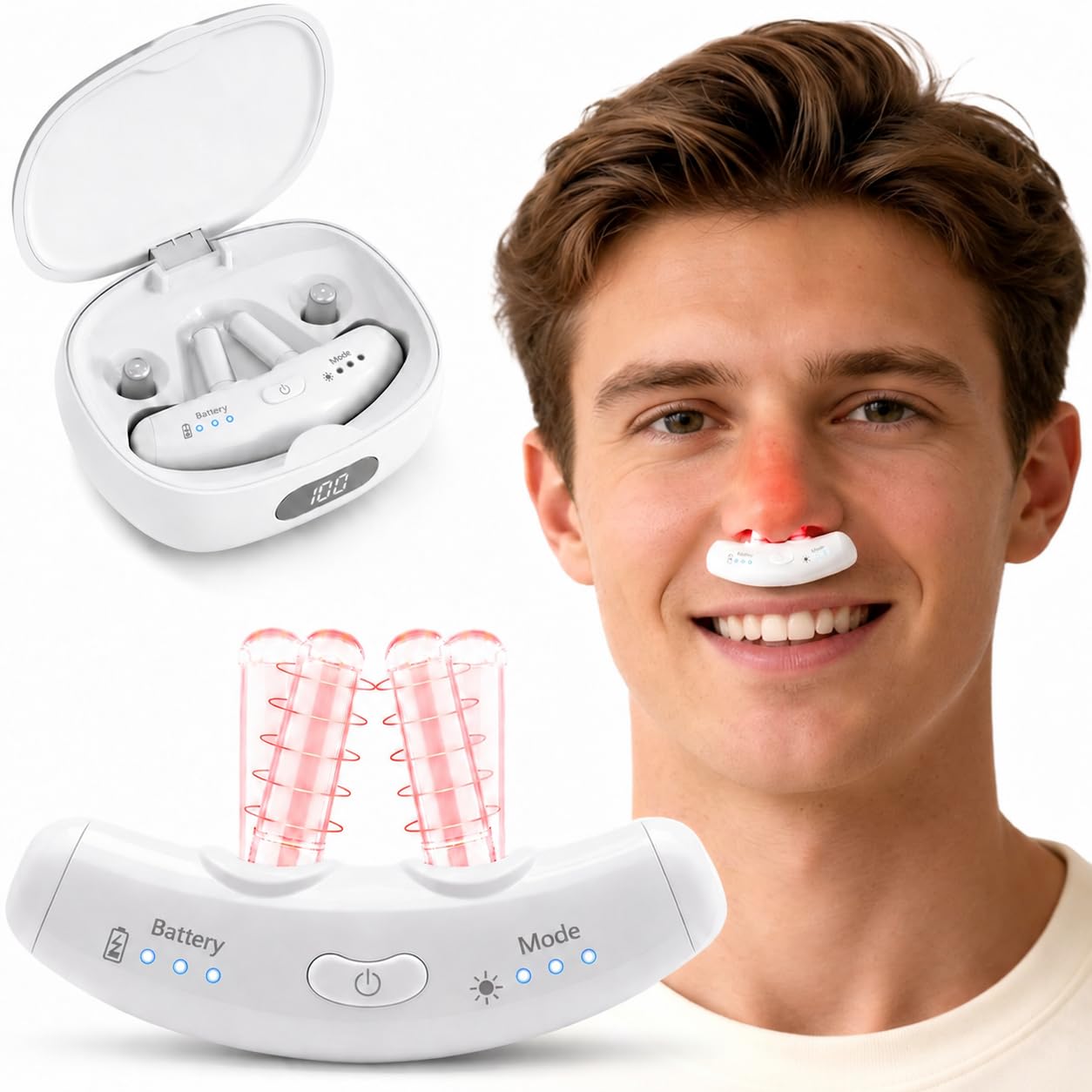 Maxie dispositivo nasal frontal mostrando diseño compacto y cómodo