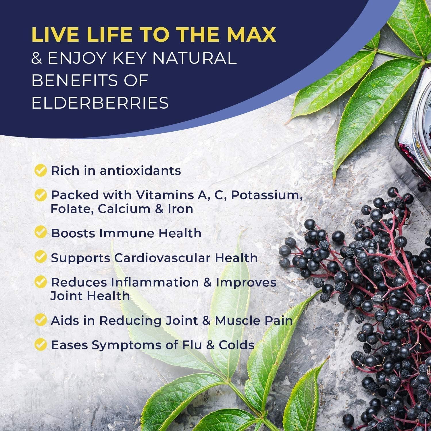 MaxImmunity etiqueta con lista de ingredientes y ventajas orgánicas