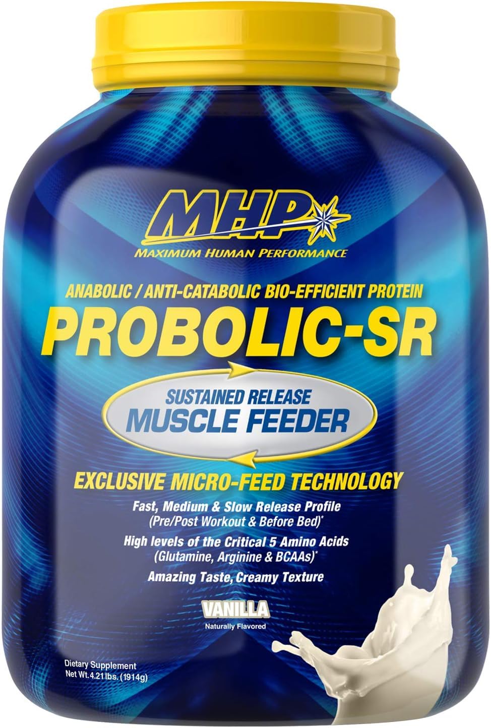 Maximum Human Performance envase Probolic‑SR frontal muestra tamaño y sabor