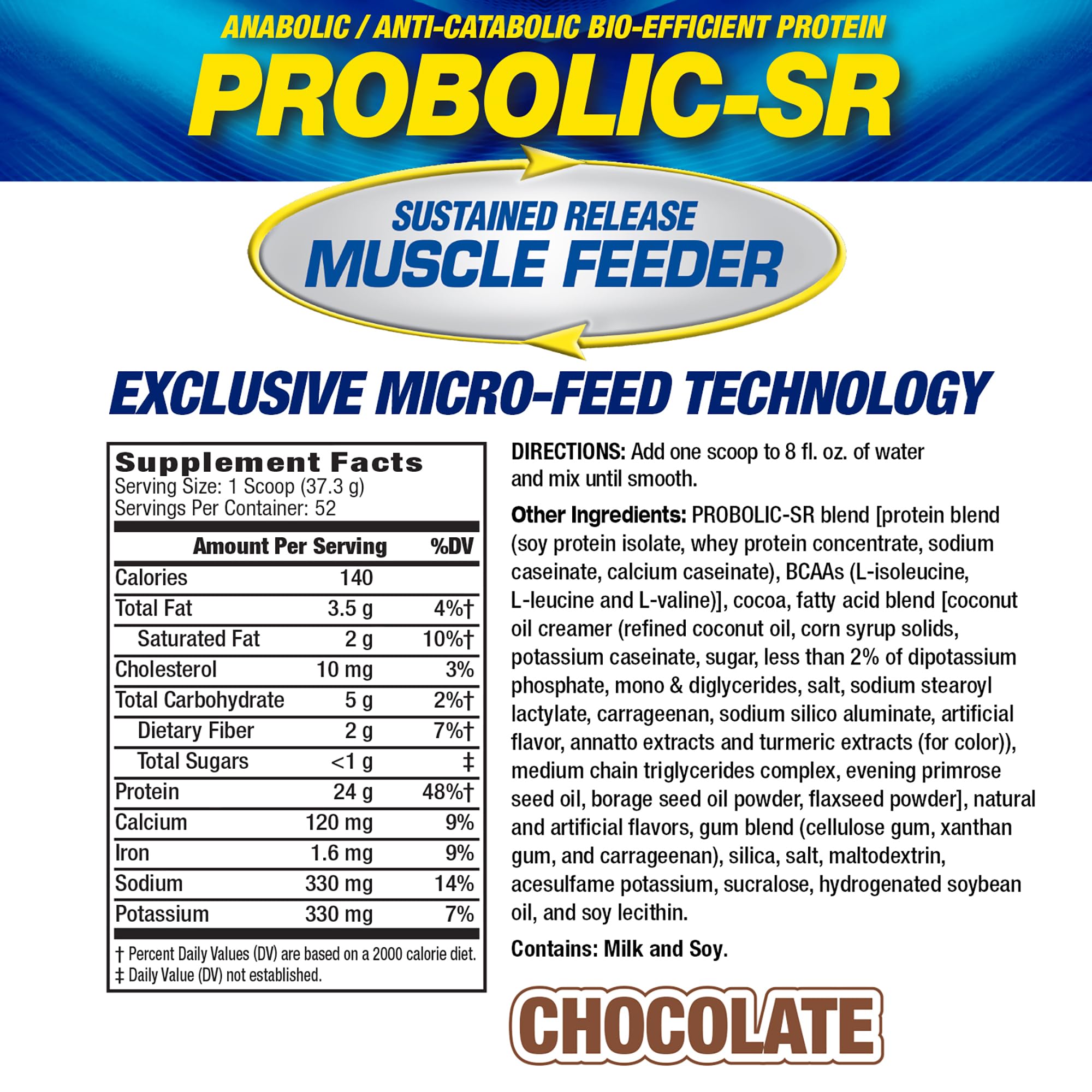 Polvo Probolic-SR textura fina sabor chocolate de Maximum Human Performance para mezcla fácil
