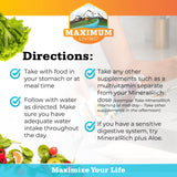 Maximum Living etiqueta y tabla nutricional legible, muestra ingredientes clave