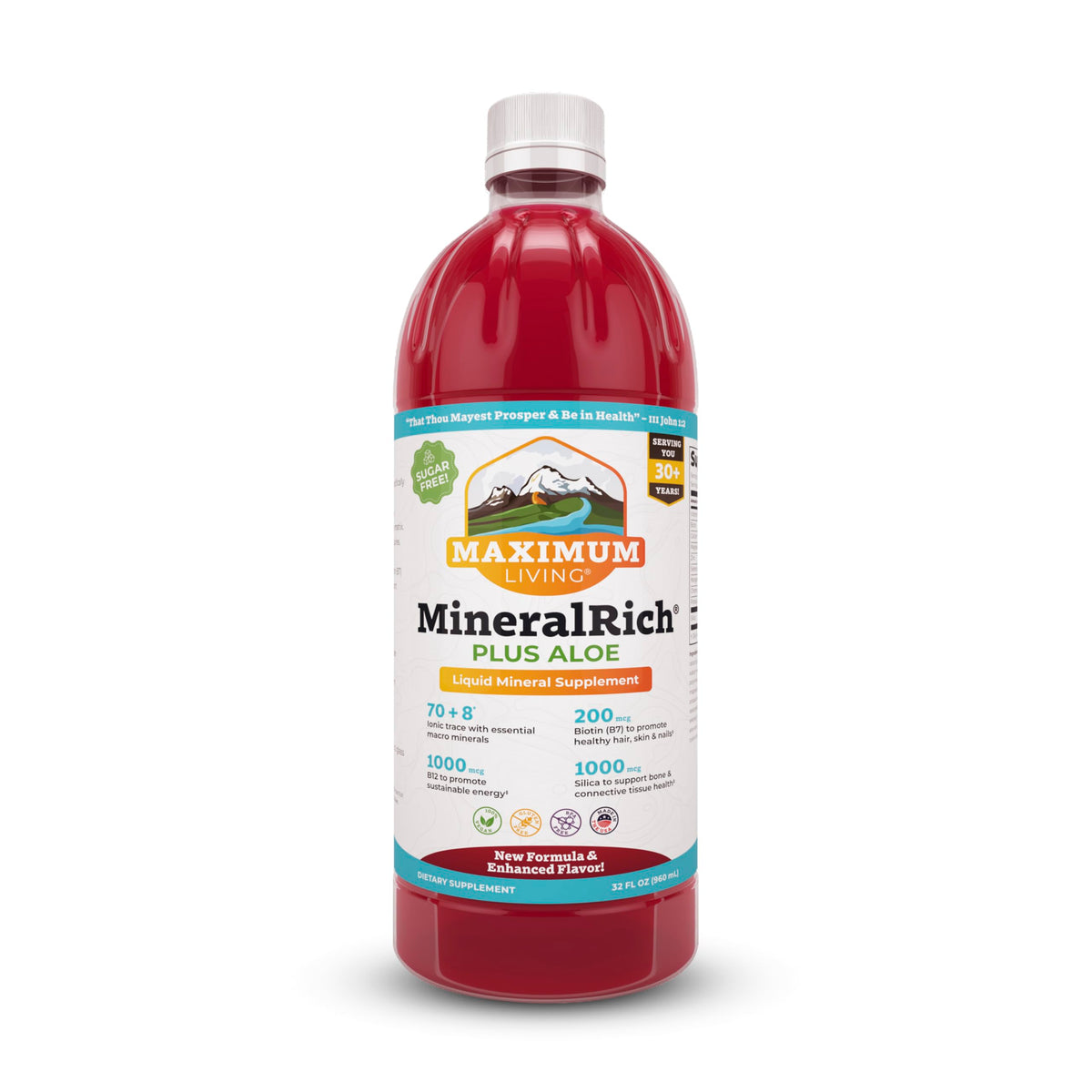 Maximum Living botella frontal mostrando etiqueta clara y beneficios