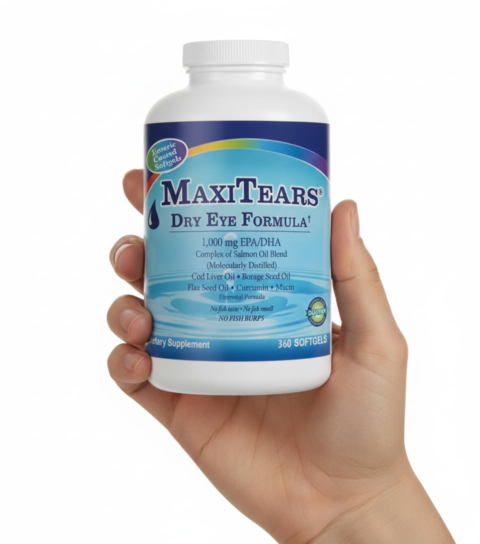 MaxiTears bote en mano para comparar escala y cantidad de suministro