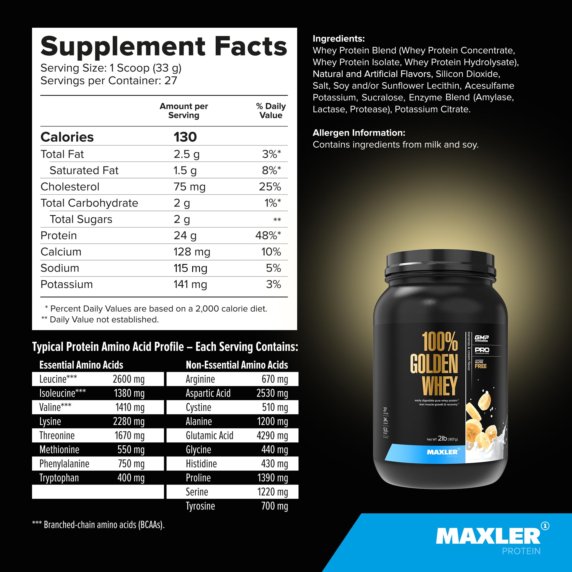 Maxler etiqueta nutricional enfocada en 24 g proteína y bajos azúcares