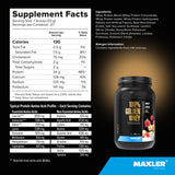 Maxler etiqueta nutricional en primer plano mostrando proteínas, BCAA y enzimas