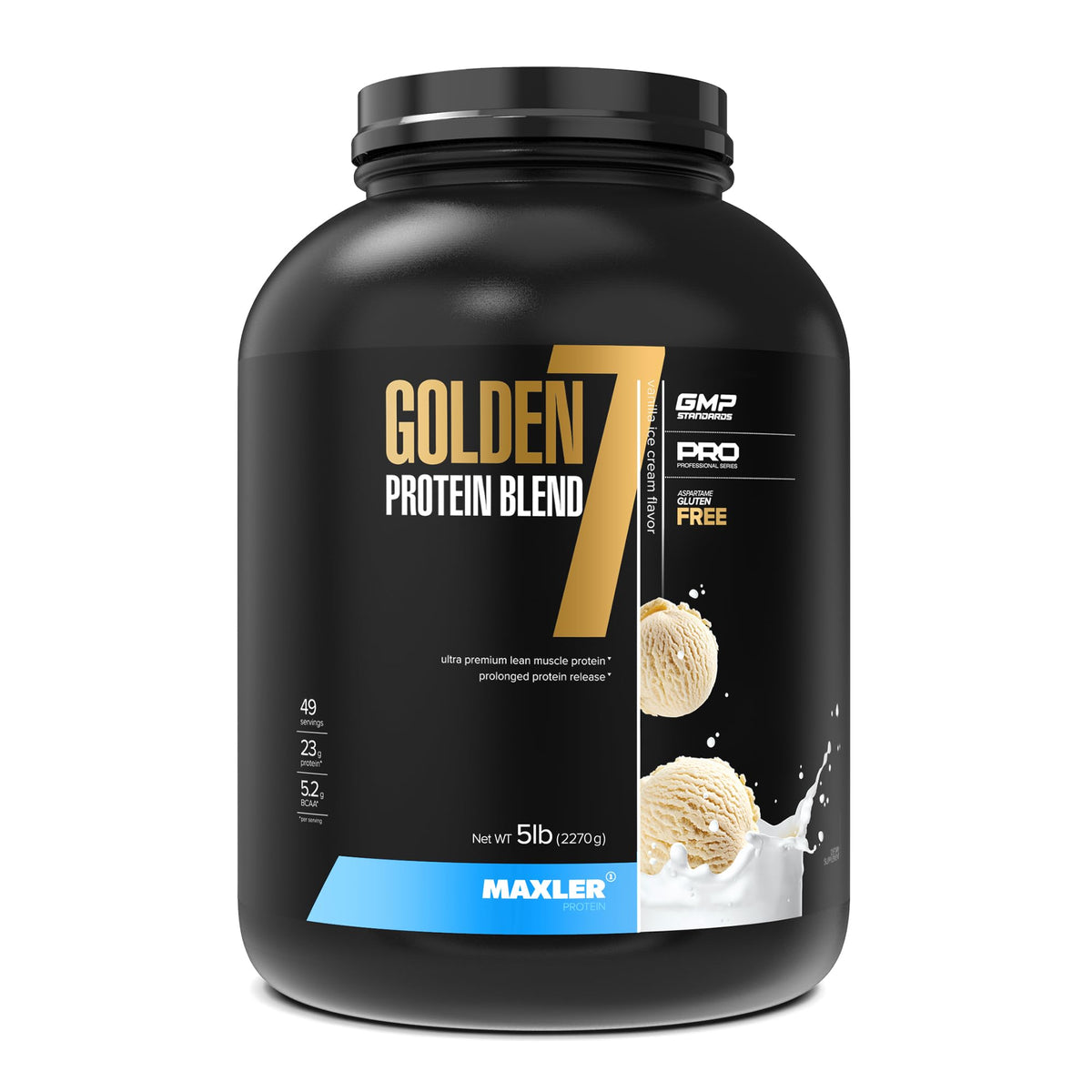 Maxler Golden 7 frente del empaque mostrando 5 lb y diseño profesional
