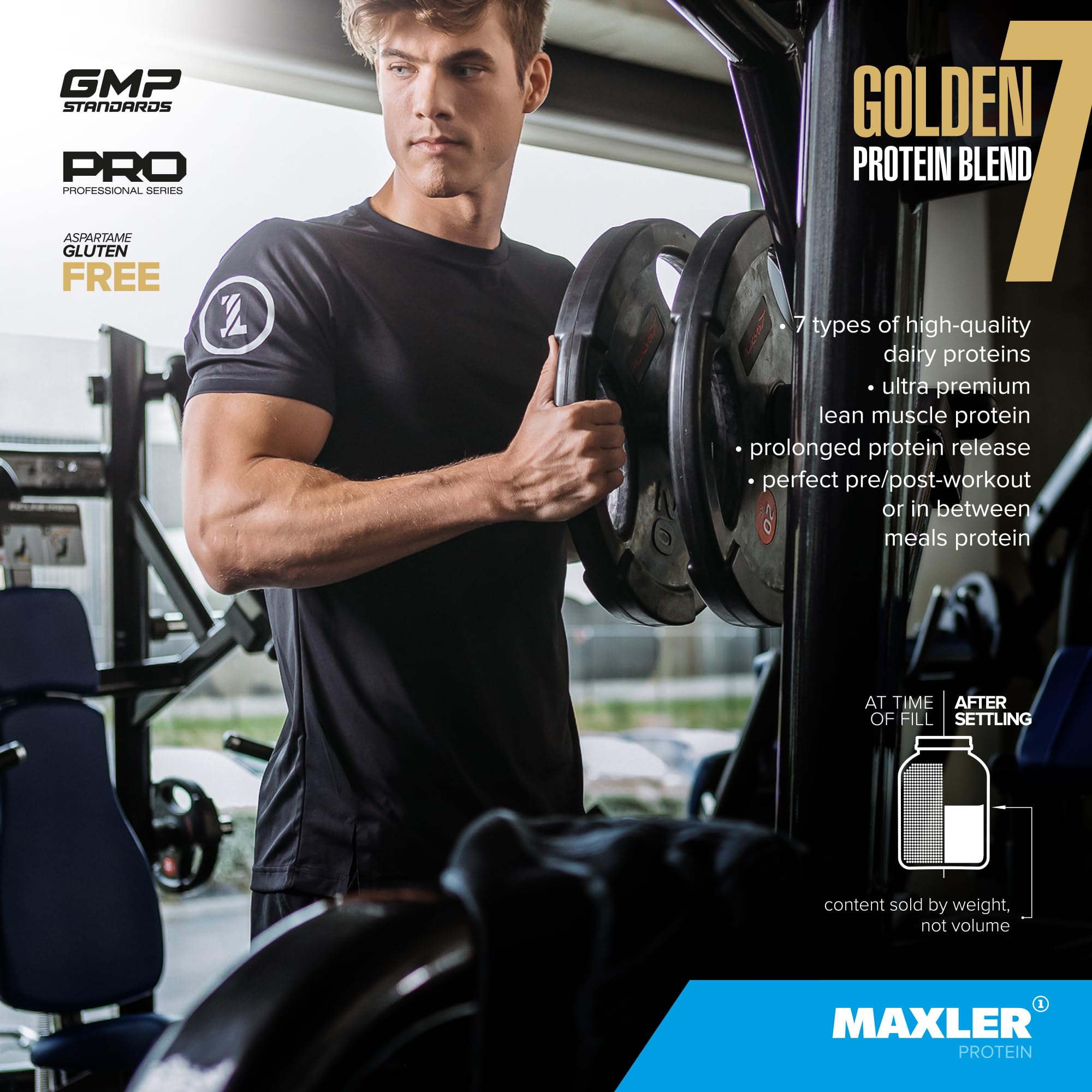 Maxler Golden 7 detalle de etiqueta con información de proteínas y ingredientes