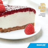 Textura en primer plano del polvo Maxler Golden Whey, mezcla cremosa y sin grumos